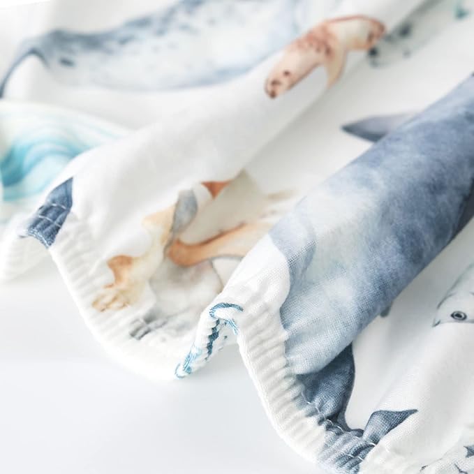 GRSSDER Stretchy Super Soft Jersey Knit Fitted Pack n Play Sheets Set 2 Pack,Portable/Mini Crib Sheets Snug and Safe,Beautiful Marine Organism for Boys and Girls