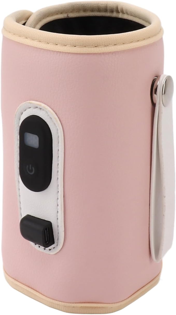 Portable Baby Bottle Warmer, 5 Temperature Adjustable USB Breastmilk Bottle Heater with USB Cable for Travel Baby Feeding on The Go(Pink)