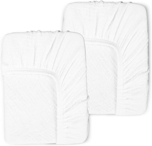 2 Pack Muslin Fitted Crib Sheets for Baby Girls & Boys-Neutral Breathable Crib Mattress Protector for Standard Crib Mattress (28"x 52") -White Crib Sheets No Slip Toddler Cotton Bedding