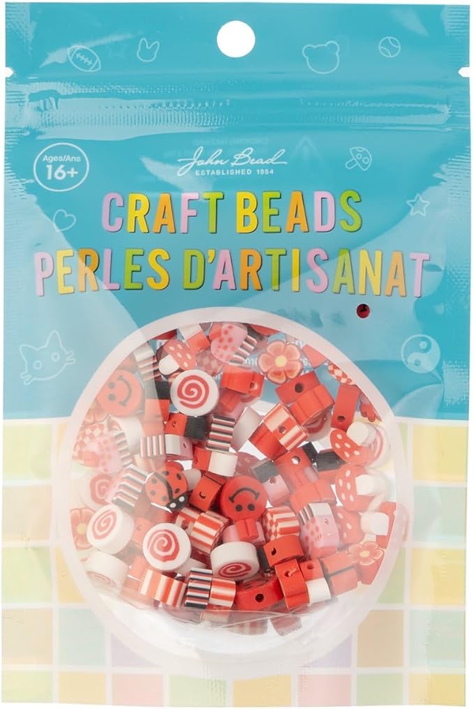 120pcs John Bead 9mm Assorted Red Polymer Clay Craft Beads for Jewelry Bracelet Making