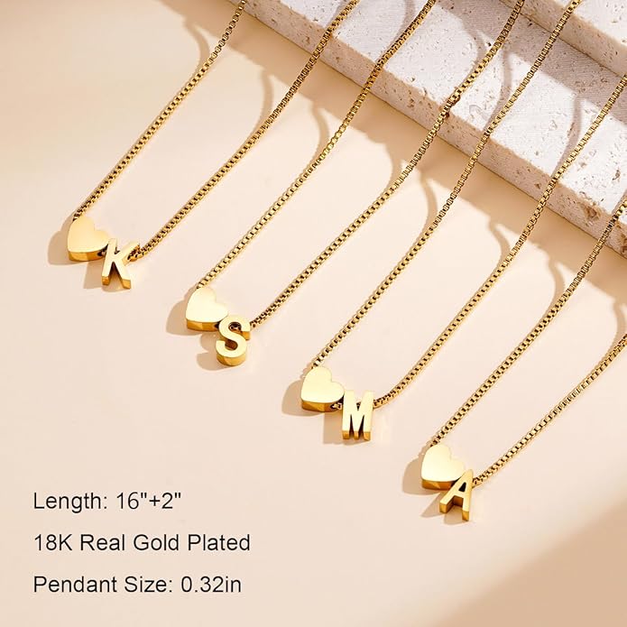 Eioi & Lmnm Gold Initial Necklace for Girls Kids Women, 18K Gold Plated Heart Tiny A-Z Pendant Necklace Dainty Letter Necklaces Cute Monogram Name Necklaces Gifts for Girl Age 5 6 7 8 9 10