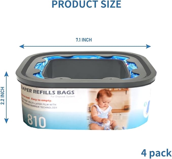 Jumbo Square Refills Disposal Bags Refill Compatible with Diaper Genie Compact and Select Pails(Not Fit Classic Version Pails),with Continuous Film,HoldUp to 810 Newborn-Sized Diapers Per Refill,4Pack