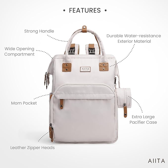 Diaper Bag Backpack, Multifunction Diaper Bag with Changing Station, Stylish Baby Bags, Large Unisex Diaper Backpack for Mom and Dad, Baby Registry Search, Portable Changing Pad – White Beige