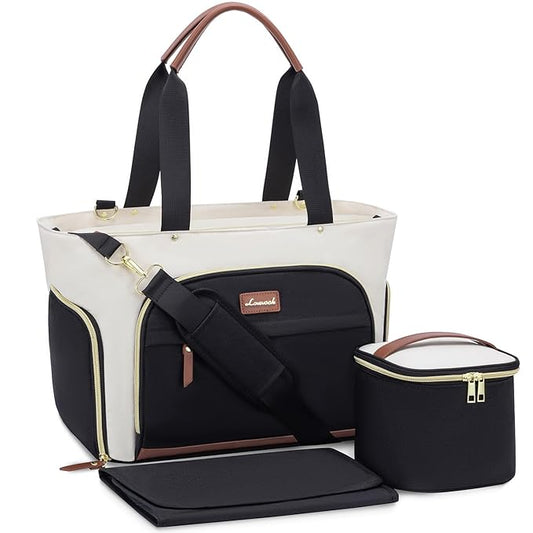 LOVEVOOK Breast Pump Bag & Diaper Tote - 3Pc Set for Breastfeeding Moms - Laptop Pocket, Cooler & Changing Pad - Fits Most Pumps