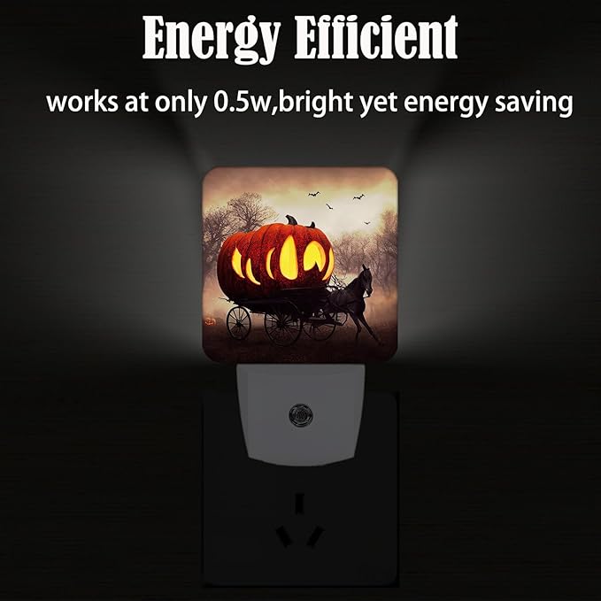 Halloween Pumpkin Carriage Night Light,Plug Into Wall with Dusk to Dawn Light Sensors, Warm Nightlights for Bedroom, Bathroom, Hallway, Kitchen, Gifts Ideal for Boys Girls Women Men