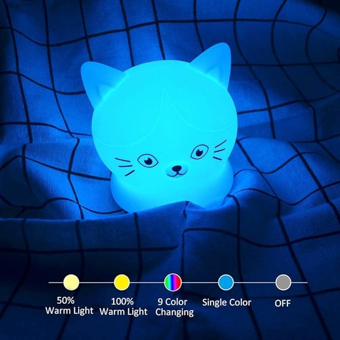 Night Light for Kids, Bedside Lamp for Children, Baby Nursery Lamp for Breastfeeding Safe, Break Resistant, Eye Caring, Adjustable Brightness & Color, Touch Control, Child Gift/Bedroom - Cat