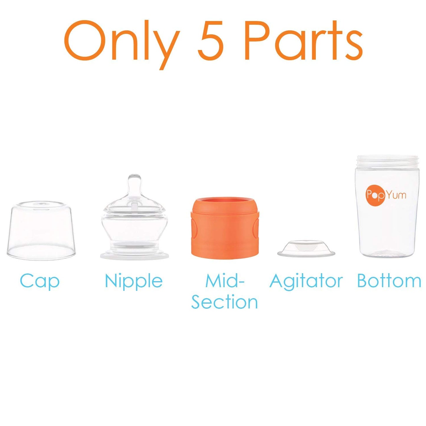 PopYum 9 oz Orange Anti-Colic Formula Making/Mixing/Dispenser Baby Bottle with #2 Medium Flow Nipple, 260 ml, BPA-Free, Natural Latch