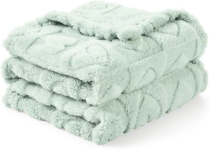 CREVENT 30"X40" Cozy Soft Warm Sherpa Baby Blanket for Girls Boys, Newborn Essentials for Infant, Baby Shower Receiving Gift - Green Heart 75X100cm + Gift Bag with Ribbon
