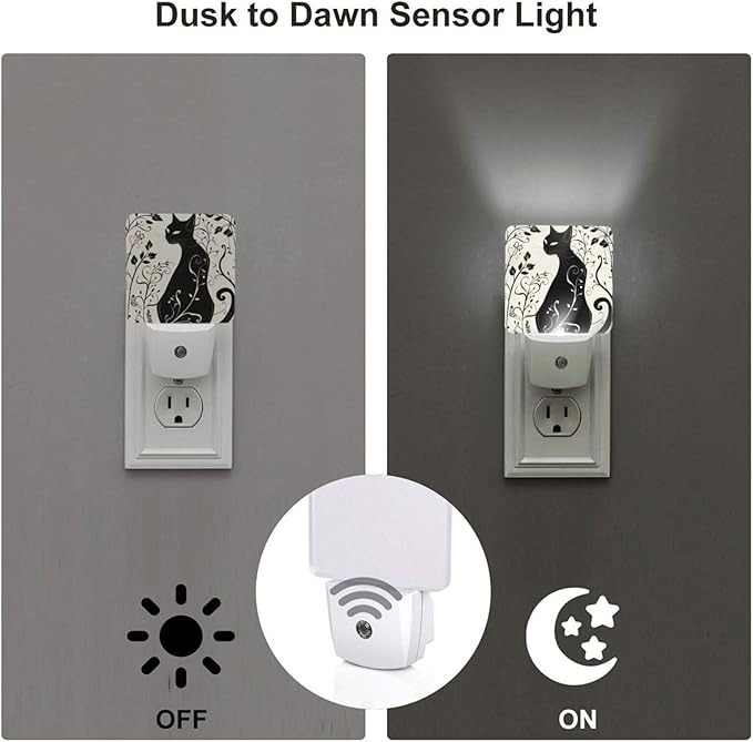 Led Night Light, Black Cat Decorative Plug in Nightlights,with Smart Auto Dusk to Dawn Night Light for Bedroom, Kitchen, Nursery, Bathroom