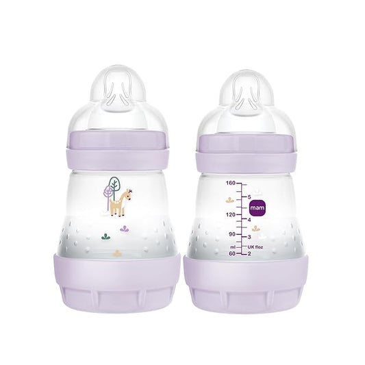 MAM Easy Start Anti-Colic Baby Bottle 5 oz, Slow Flow, Breastfeeding-Like Silicone Nipple Bottle, Reduces Colic, Gas, & Reflux, Easy-to-Clean, BPA-Free, Vented Baby Bottles for Newborns, 0-3 Months