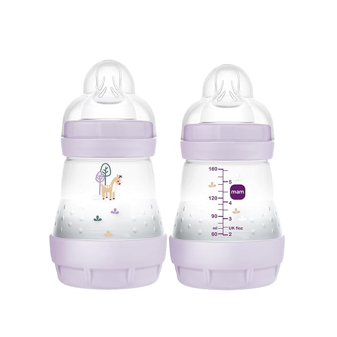 MAM Easy Start Anti-Colic Baby Bottle 5 oz, Slow Flow, Breastfeeding-Like Silicone Nipple Bottle, Reduces Colic, Gas, & Reflux, Easy-to-Clean, BPA-Free, Vented Baby Bottles for Newborns, 0-3 Months
