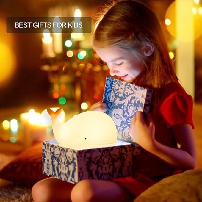 ZKLiLi Children's Night Light Cute Whale Light, 16 Colors+Touchable+Silicone Children's Night Light, USB Rechargeable Whale Night Light for Children's Room, Girl's Birthday and Easter Gift (Whale)