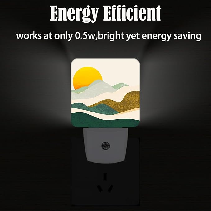 Boho Sun and Abstract Mountains Night Light,Plug Into Wall Decor for Stairway,Hallway,Kitchen,Dusk to Dawn Sensor Nightlights for Boys/Girls/Women/Men Room Gifts