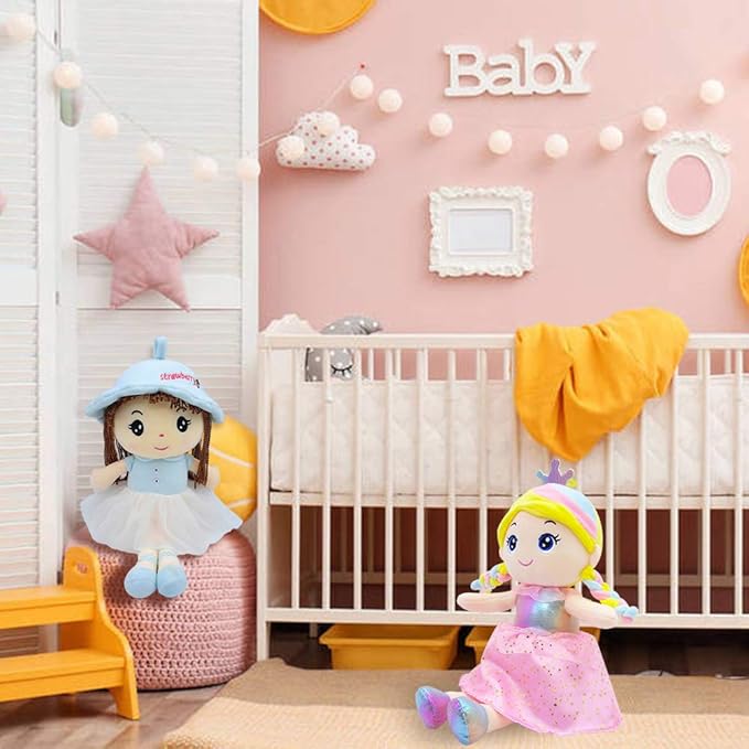 June Garden 14" Soft Baby Doll Vera - Stuffed Cuddly Princess Plush Gifts for Girls - Pink with Gift Bag