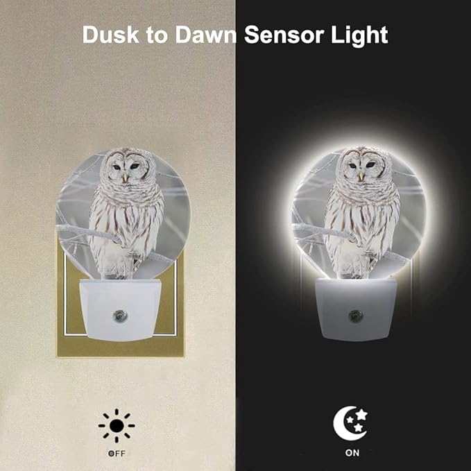 EKOBLA White Bird Plug-in Nightlights Cute Owl on Tree Branch Plug-in Nightlights Winter Early Spring Snow Scene Night Lights Plug into Wall Auto on/Off LED Light Home Decor