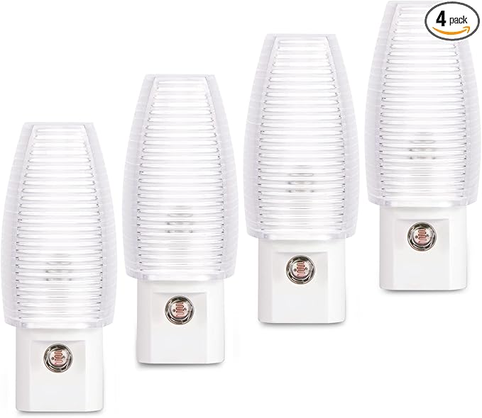 Emotionlite Plug in Night Light, Warm White LED Nightlight, Dusk to Dawn Sensor, Kids, Nursery, Bedroom, Bathroom,Hallway, Stairs, Kitchen, 4 Pack