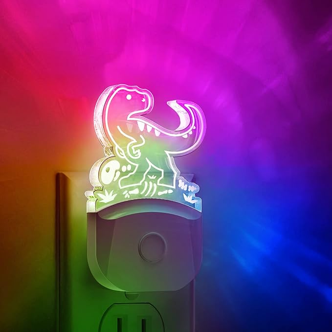 LOHAS Dinosaur Night Light for Boys, Kids Nightlight Plug in, Dusk-to-Dawn, Velociraptor LED Night Lights Plug into Wall, RGB+Soft White 3000K, 3 Lighting Modes, Ideal for Nursery Room, Bedroom Decor