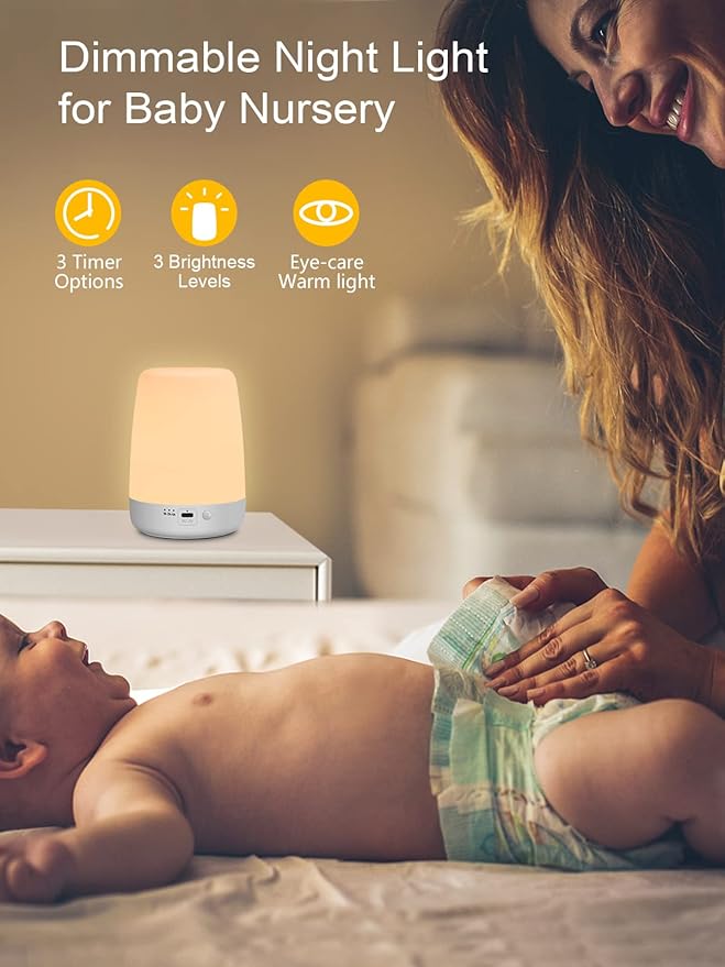 Night Light for Kids & Nursery - Rechargeable Touch Lamp, Portable Nursing Lamp with Soft & Warm Light for Newborn, 3 Timers, Up to 200H