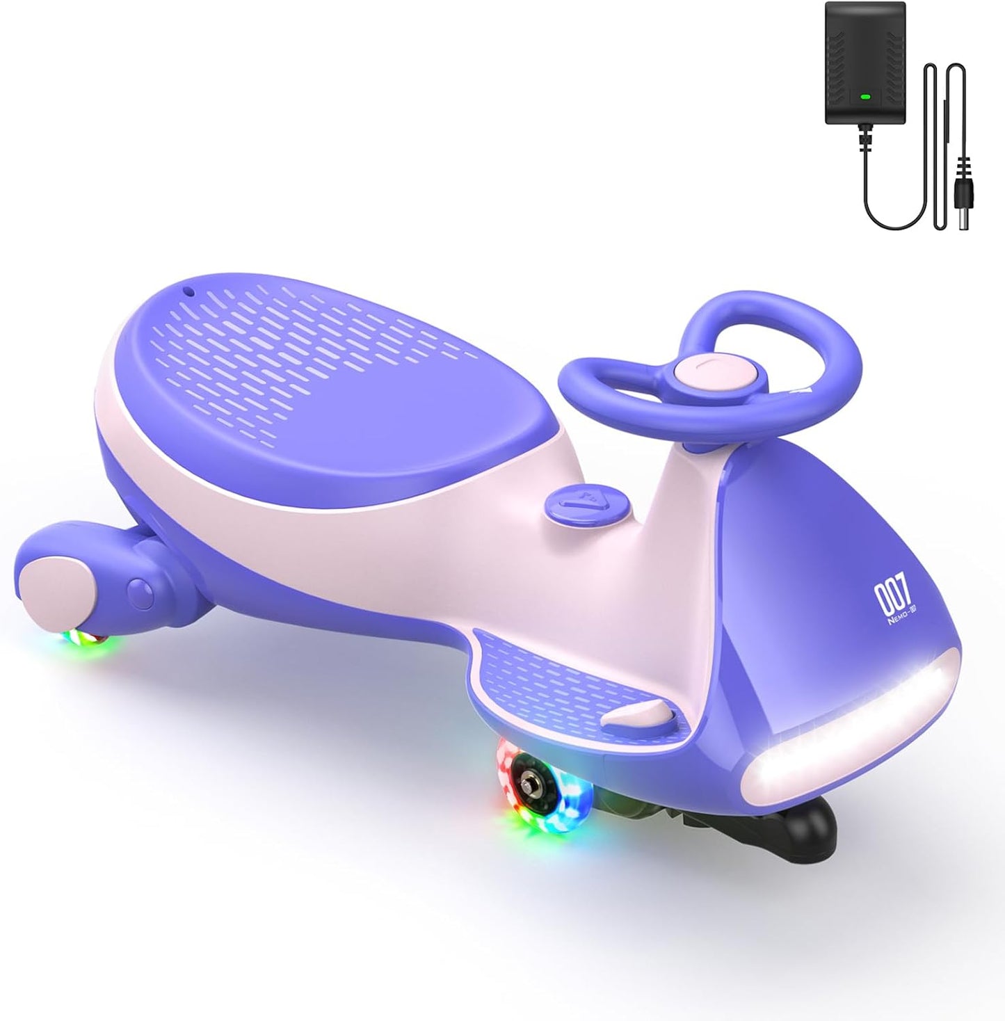 FanttikRide 6V N7 Classic Electric Wiggle Car with Pedal, Rechargeable Battery, Ride on Toys, Swing Car, 2 Speeds, Anti-Rollover, Flashing Light Wheels, Bluetooth, for Ages 3 and Up, 150 Lbs, Pink