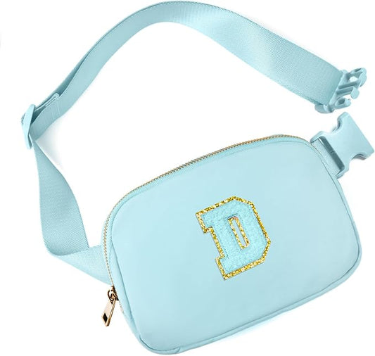 Gitus Gifts for 8 9 10 11 12 Year Old Girls Belt Bag Fanny Pack Crossbody Bags with Initial Letter Patch Cute Stuff Birthday Gifts for Teen Girls Women Personalized Trend Stuff (Icing Blue-D)