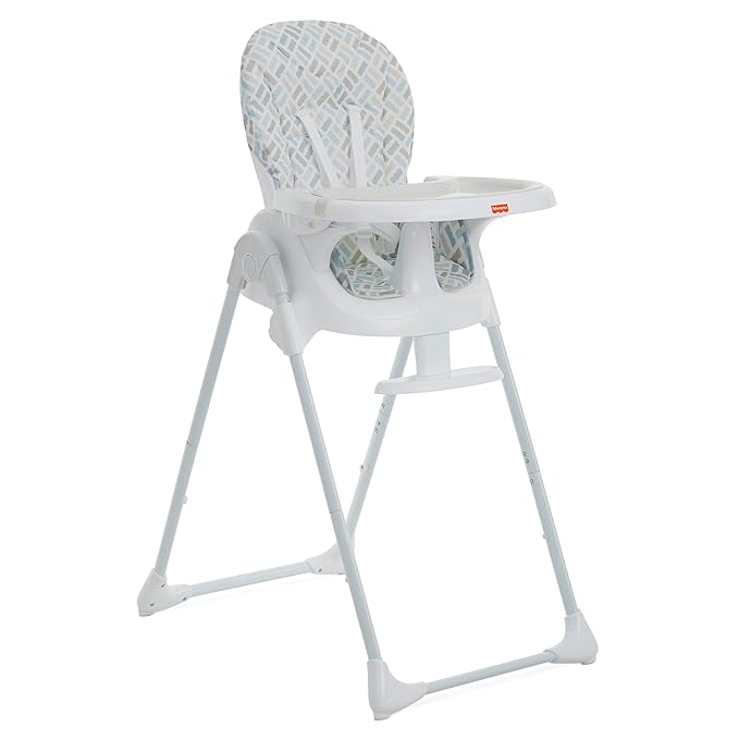 Fisher Price Tiny Bites Baby & Toddler Highchair – Cloud Grey, One-Click Folding, 7 Adjustable Height Levels, 2 Recline Positions, Removable Dishwasher-Safe Tray, Lightweight, Space-Saving
