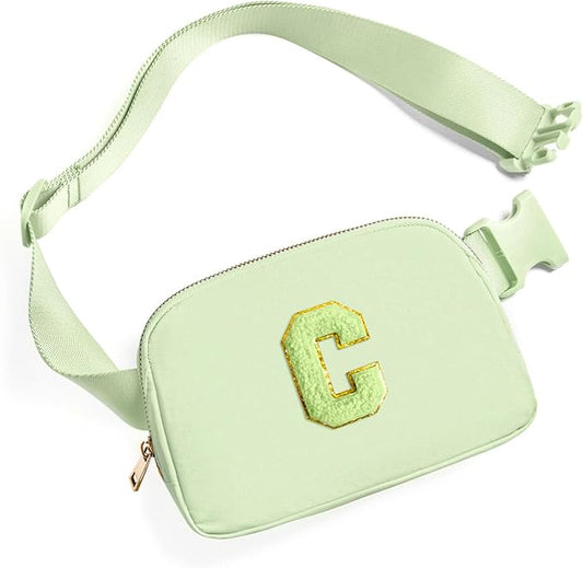 Gitus Gifts for 8 9 10 11 12 Year Old Girls Belt Bag Fanny Pack Crossbody Bags with Initial Letter Patch Cute Stuff Birthday Gifts for Teen Girls Women Personalized Trend Stuff (Light Green-C)