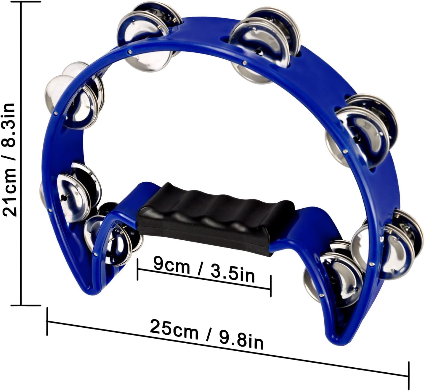 EastRock Tambourine Metal Jingles Hand Held Percussion Half Moon Tambourine for Kids, Adults, KTV, Party BLUE