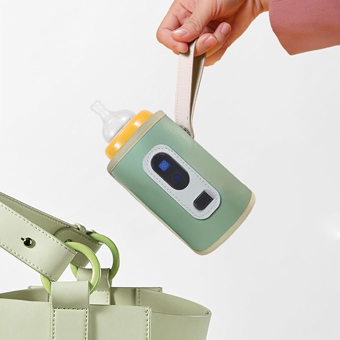 Baby Milk Bottle Warmer with USB Digital Display - Portable 5 Speed Milk Heat Keeper for Breastmilk and Water (Green)
