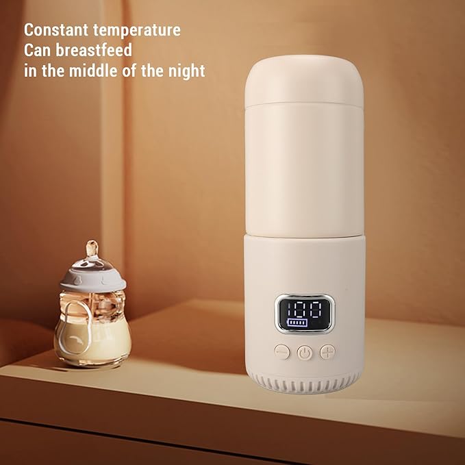 Portable Milk Warmer for Travel, 400ML Large Capacity Portable Bottle Warmer, Electric Hot Water Boiler for Breastmilk On The Go, Temperature Control 37℃ to 55℃