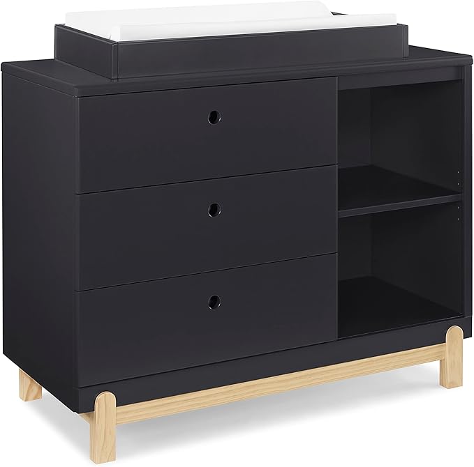 Delta Children Poppy 6-Piece Baby Nursery Furniture SetIncludes: Convertible Crib, Dresser, Changing Top, Mattress, Sheets, & Changing Pad, Midnight Grey w/Natural