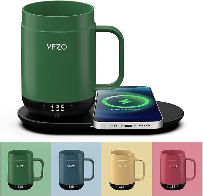 16Oz Temperature Control Smart Mug, Self Heating Coffee Mug LED Display, 180 Min Battery Life - Hot up to 149℉ Fast Wireless Charger Base Improved Design coffee serving sets mug(16oz, Turquoise)