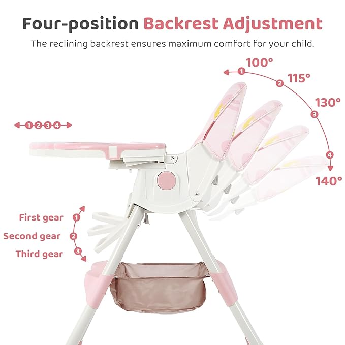 6-in-1 Foldable Baby High Chair for Babies & Toddlers – Adjustable Height & Recline, 5-Point Safety Harness, Removable Tray | Portable Highchair, Space-Saving & Easy Clean | Silla de Comer para Bebé