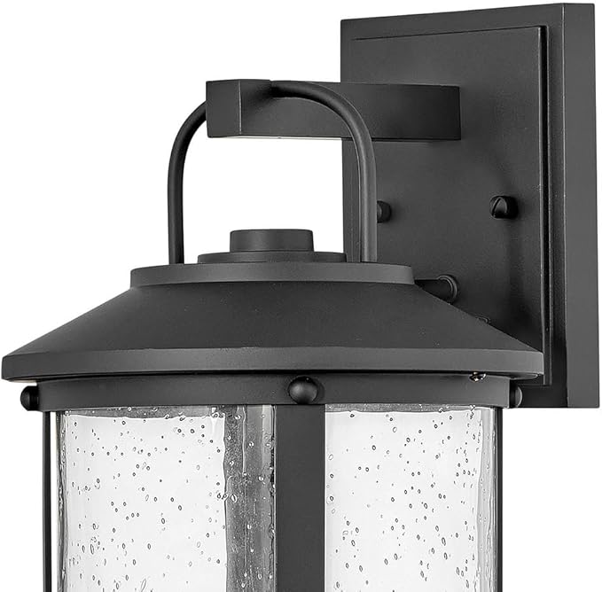 Hinkley Lakehouse Medium Wall Mount Lantern - Estate Series, 1-Light, Coastal, Aluminum, Clear Seedy Glass - Black Finish