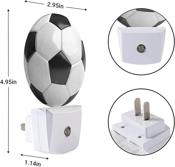 EKOBLA Soccer Night Light American Soccer Ball Black and White Sports Design Night Lights Plug into Wall with Dusk to Dawn Sensor for Boys Room Men Cave, LED 0.5W Sleep Friendly