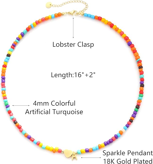Colorful Initial Necklaces for Girls Women - Beaded Initial Necklace Teen Girl Gifts Trendy Stuff Dainty Bohemian Letter Necklace Personalized Gifts for Girls Women Jewelry