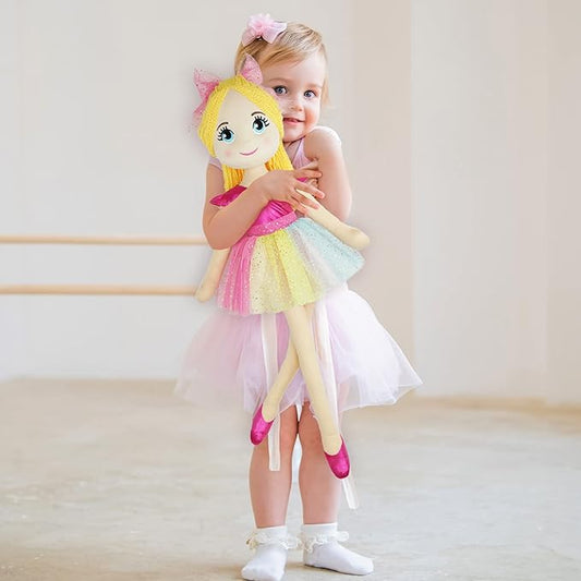 June Garden 30" XL Ballerina Princess Polina - Stuffed Plush Life Size Soft Doll - Pink Outfit - Gift for Toddlers and Little Girls
