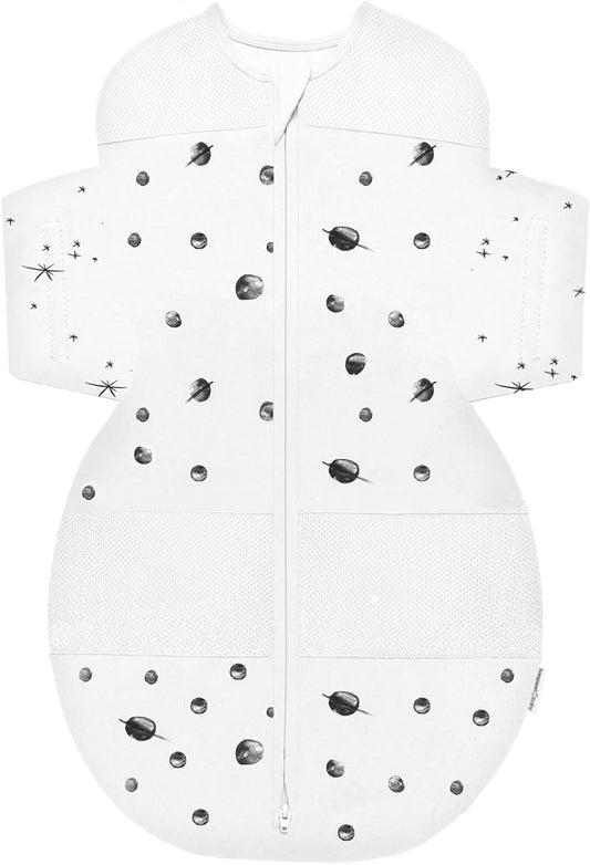 Happiest Baby SNOO Sleep Sack - 100% Organic Cotton Baby Swaddle Blanket - Doctor Designed Promotes Healthy Hip Development (Ivory Planets, Large)