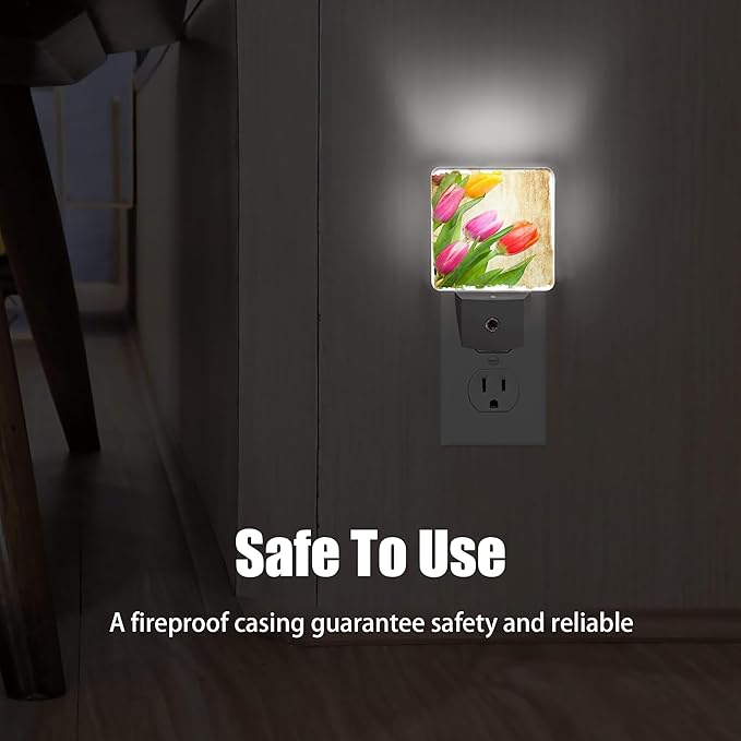 Vintage Tulips Night Light Plug in Wall Lamp Smart Dusk to Dawn Sensor for Home Decorative, Kids Room Bedroom Bathroom Kitchen Hallway Gifts