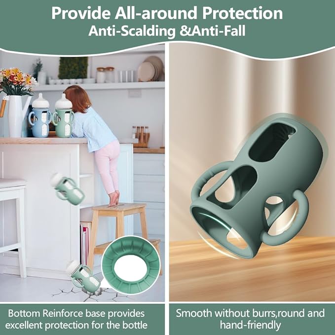 2 Pack Silicone Sleeves for Avent Natural Glass Bottles, Anti Breakage Baby Bottle Protector with Easy-Grip Handle, Compatible Philips Avent Glass Natural Bottle 8 oz, Not for Infant Use