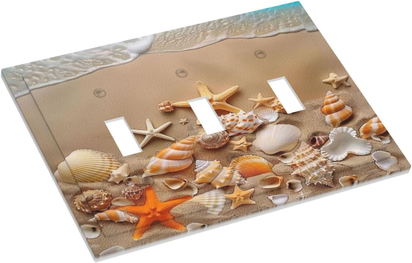 Decorative Switch Covers Plate Beachy Sea Ocean Seashell Starfish 3 Gang Artistic Wall Plate Unique Triple Toggle Light Switch Plate Jumbo Faceplate for Bathroom Bedroom Home Decor