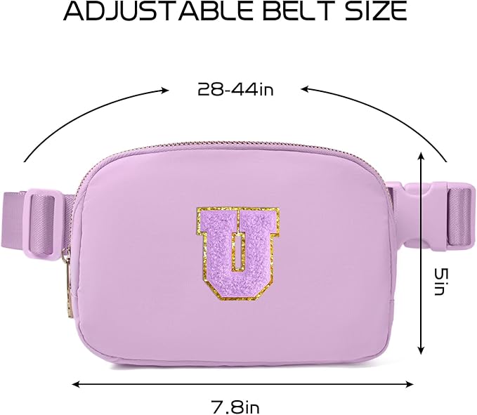 Gitus Gifts for 8 9 10 11 12 Year Old Girls Belt Bag Fanny Pack Crossbody Bags with Initial Letter Patch Cute Stuff Birthday Gifts for Teen Girls Women Personalized Trend Stuff (Lavender-U)