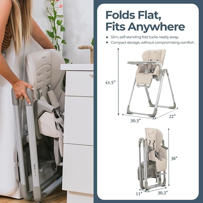 Inglesina My time Highchair, Butter - Adjustable High Chair for Babies & Toddlers, 4 Height & 3 Recline Settings, Collapsible, Tool-Free Assembly, BPA Free, Removable Tray for Easy Cleaning