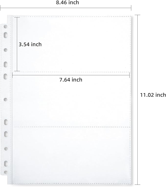 150-Sheets Double-Side 3-Pocket Currency Pages - 11 Holes for Currency Binder, 900 Pockets Paper Money Collection Pages for Dollar Bills, Banknotes and Coupons, Currency Sleeves Collecting Album Pages