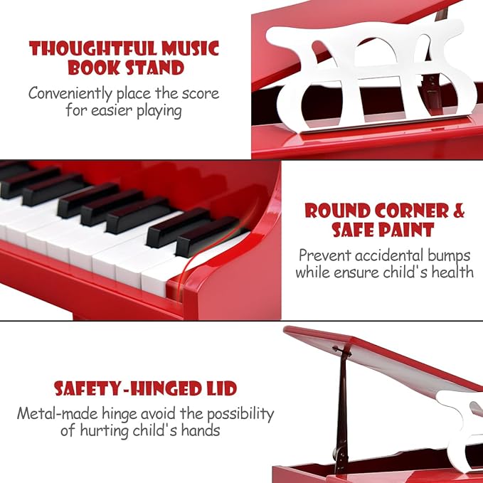 HONEY JOY Classical Kids Piano, 30-Key Mini Piano with Music Stand and Bench, Wooden Musical Instrument Toy with Lid & Music Rack, Gift for Boys Girls Ages 3+ …