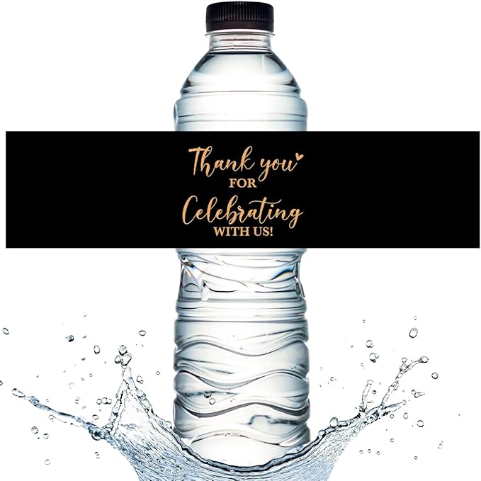 100PCS Wedding Water Bottle Labels Waterproof Greenery Floral Wraps Sticker for Water Bottle Baby Shower Bottle Label for Bridal Shower Party Thanks（Black）
