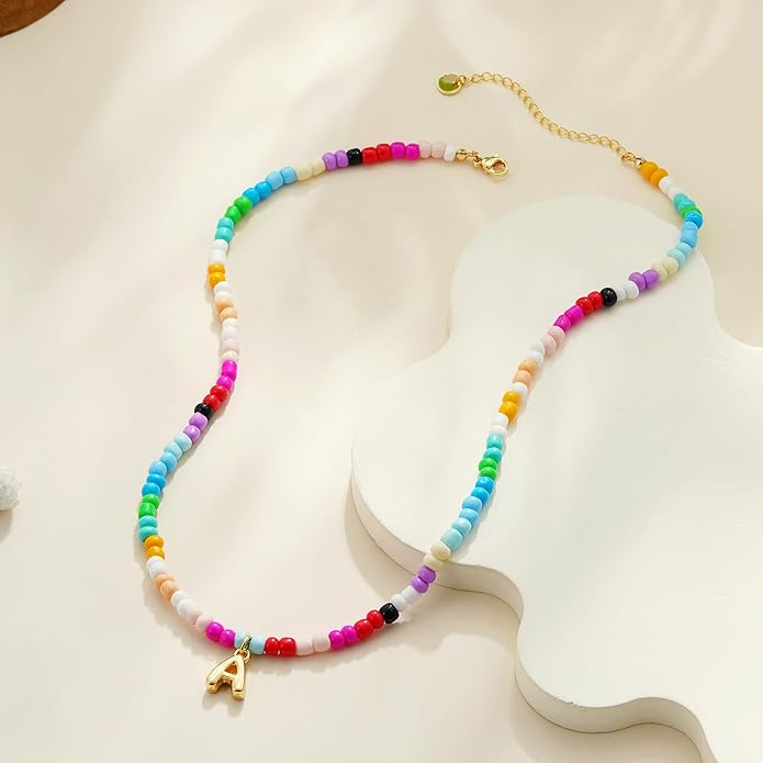 Bubble Colorful Initial Necklaces for Women Girls Kids - Teen Girls Gifts Trendy Bubble Beaded Initial Necklace Cute Letter Birthday Gifts Choker Necklace for Women Girl Kids Jewelry