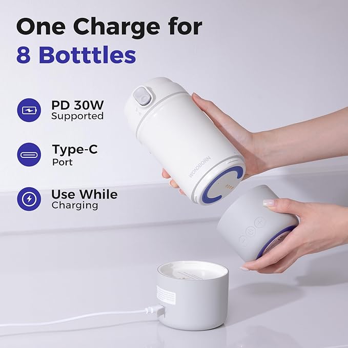 Portable Bottle Warmer for Travel - Instant Heating, Dishwasher Safe, 1°F Precise Temp Control, 30W Fast Charge, Long Battery Life, 17 Oz Capacity, Baby Milk Warmer for Breastmilk & Formula