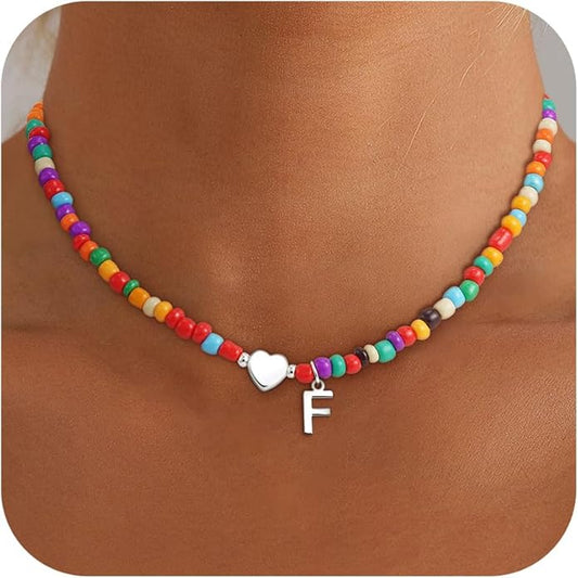 Colorful Initial Necklaces for Girls Women Kids - Teen Girls Gifts Trendy Beaded Initial Necklace Dainty Letter Gifts Choker Necklace for Girl Jewelry