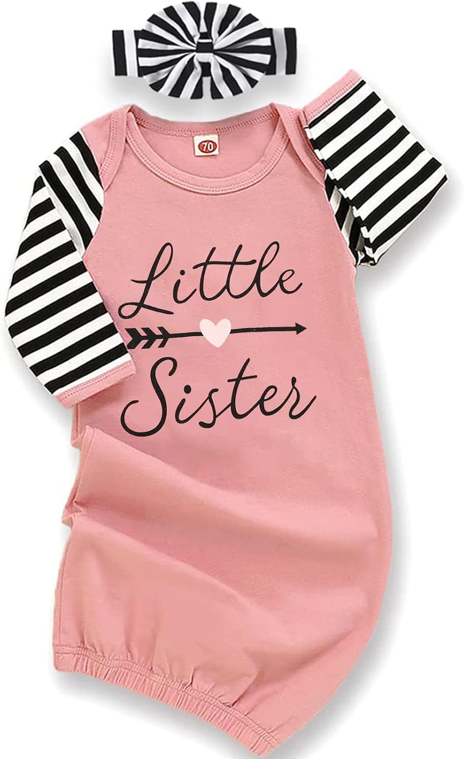 AMAWMW Newborn Baby Girl Little Sister Sleeper Gown Stripe Long Sleeve Nightgown Pajamas Gifts Stuff Essential Outfit