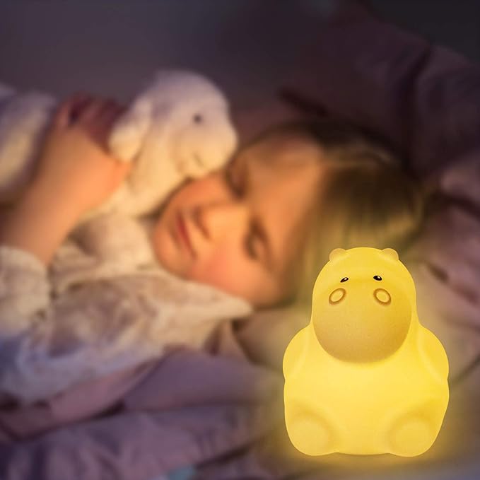 Night Light, Kids Bedside Lamp, Baby Nursery Lamp for Breastfeeding Safe, Break Resistant, Eye Caring, Adjustable Brightness & Color, Timing Function, Remote Control + Touch Control - Hippo